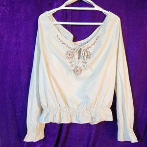 Oatmeal Women's Size XL Faded Glory Embroidered, Cropped Peasant Top